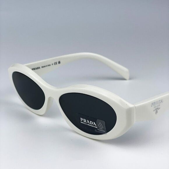 NEW Prada PR26ZS 17K08Z Talc White Dark Grey Oval Women Sunglasses - Picture 6 of 11